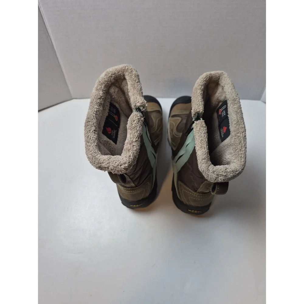 KEEN Waterproof Winter Boots Women 6 Brown Teal Quilted Insulated Faux‎ Fur -25F